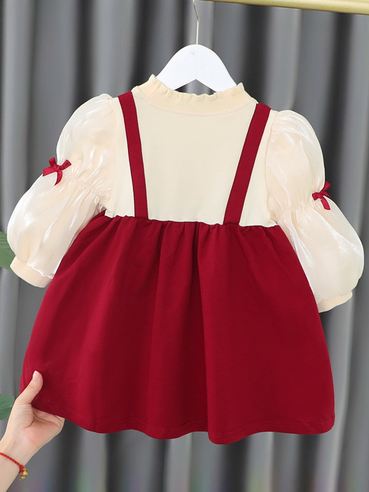 Girls red dress autumn and winter children's New Year's princess dress baby one-year-old dress girl baby New Year's dress