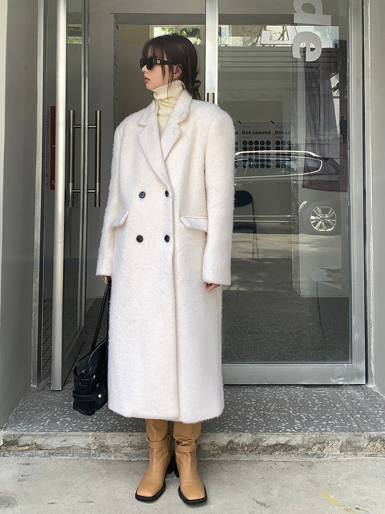 Red man's woolen white coat women's autumn and winter thickened Korean high-end winter clothing rich family's daughter woolen coat
