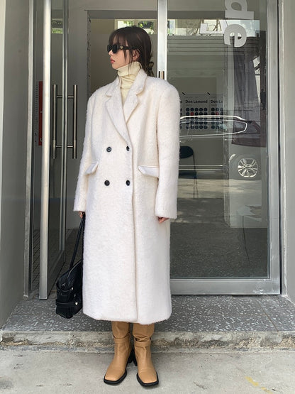 Red man's woolen white coat women's autumn and winter thickened Korean high-end winter clothing rich family's daughter woolen coat
