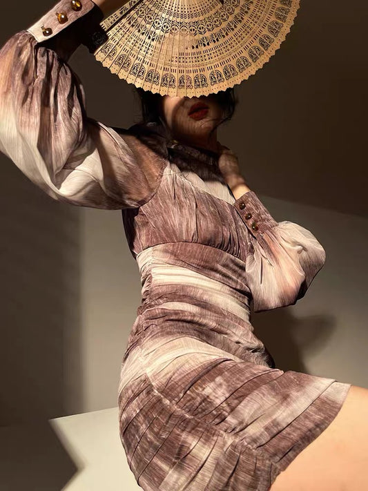 Aconiconi｜Songjian withered wood French retro high-end temperament lady goddess fan sexy hip dress