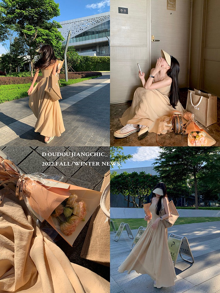 Doudoujiang chic [fascinating all living beings] sexy suspender dress autumn fashion slim sleeveless princess dress