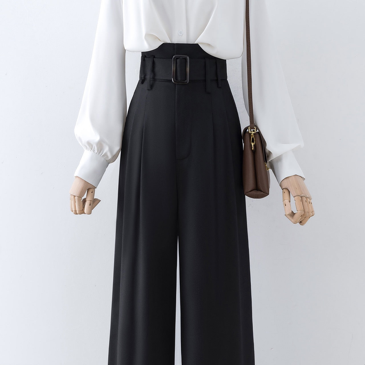 Black wide-leg mopping trousers women's spring and autumn high-waist drape small man 2023 new casual straight-leg suit trousers