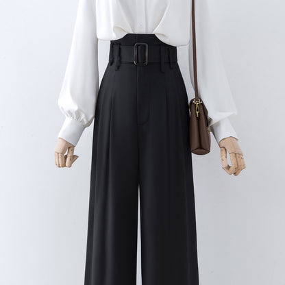 Black wide-leg mopping trousers women's spring and autumn high-waist drape small man 2023 new casual straight-leg suit trousers