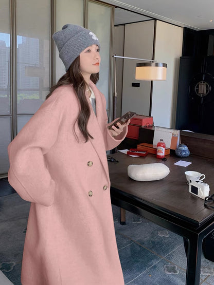 Pink double-sided cashmere coat women's winter 2022 new Korean high-end small man high-end woolen coat