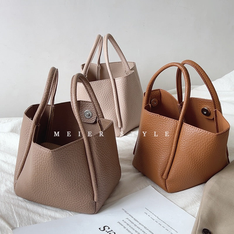 Korean ins soft leather retro vegetable basket bucket bag portable small bag Messenger shoulder bag tote bag mother bag