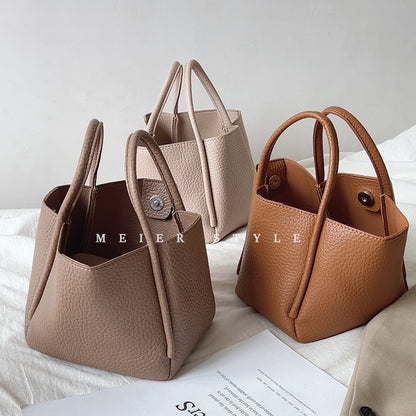 Korean ins soft leather retro vegetable basket bucket bag portable small bag Messenger shoulder bag tote bag mother bag